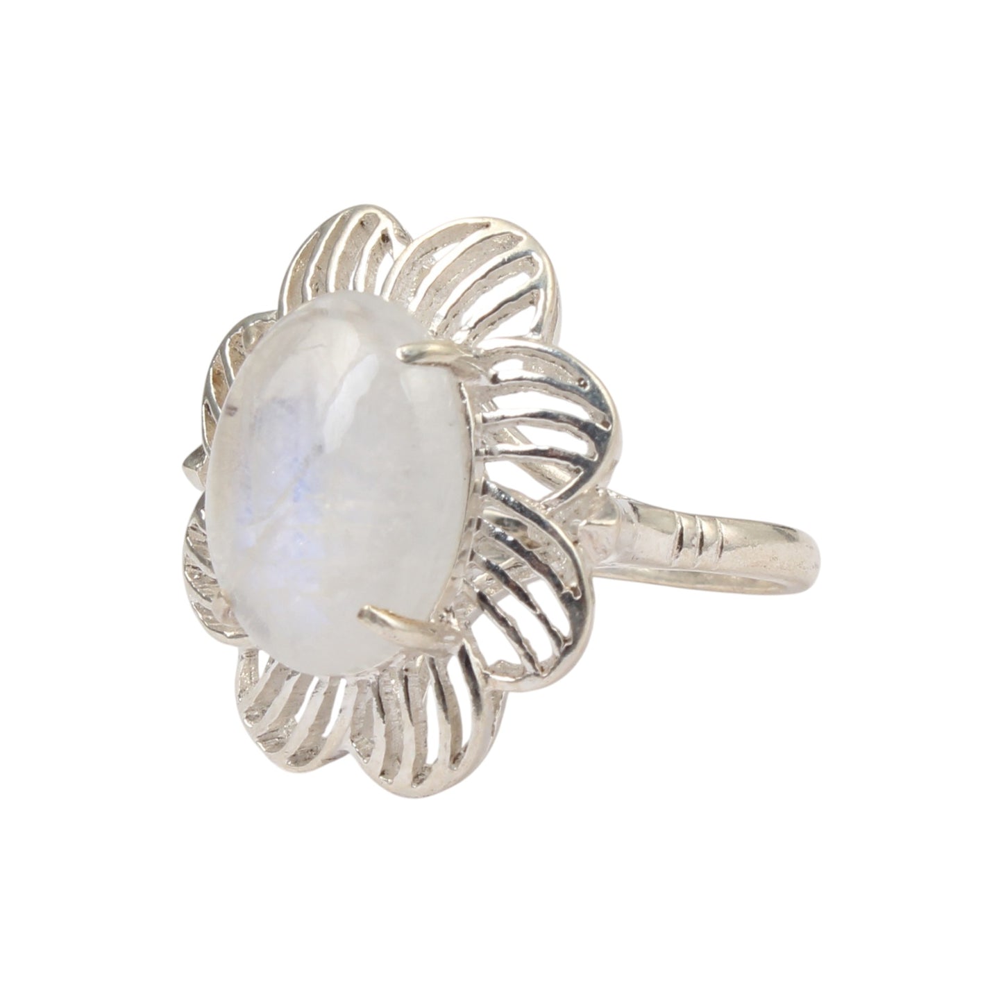 Rainbow Moonstone Openwork Designer Ring 925 Sterling Silver Natural Oval Shape Gemstone Prong Setting Ring