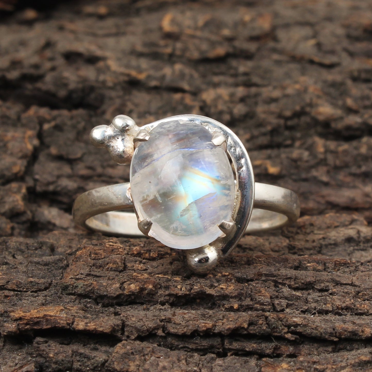 Natural Rainbow Moonstone Ring Handmade 925 Sterling Silver June Birthstone Jewelry