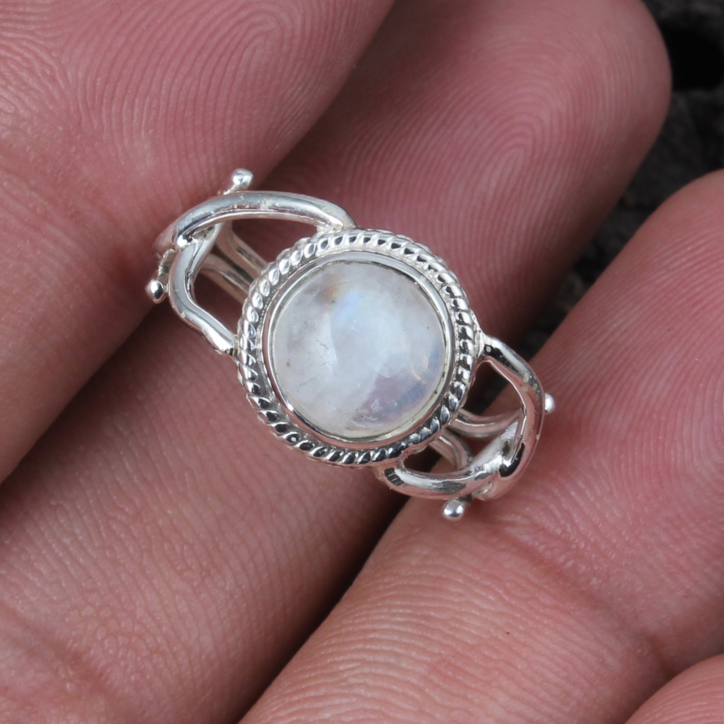 Moonstone Ring Handmade 925 Sterling Silver Natural Round Shape Rainbow Gemstone Ring