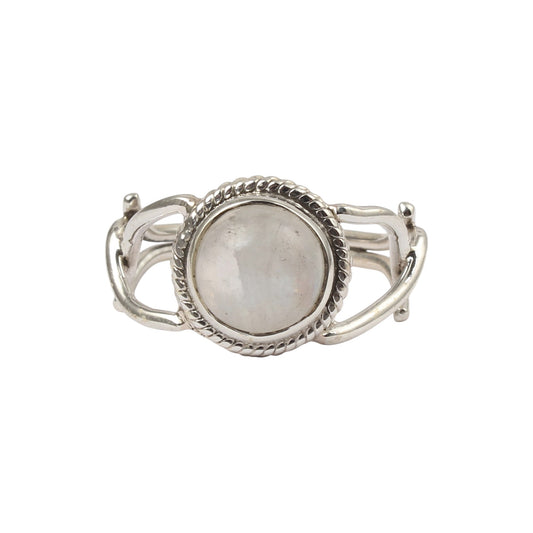 Moonstone Ring Handmade 925 Sterling Silver Natural Round Shape Rainbow Gemstone Ring
