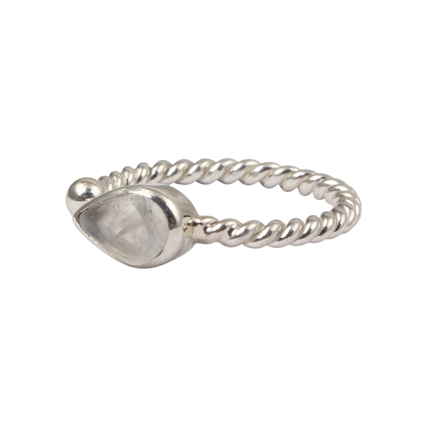 Rainbow Moonstone Adjustable Design Ring with Twisted Band Teardrop Shaped Stone 925 Sterling Silver Ring