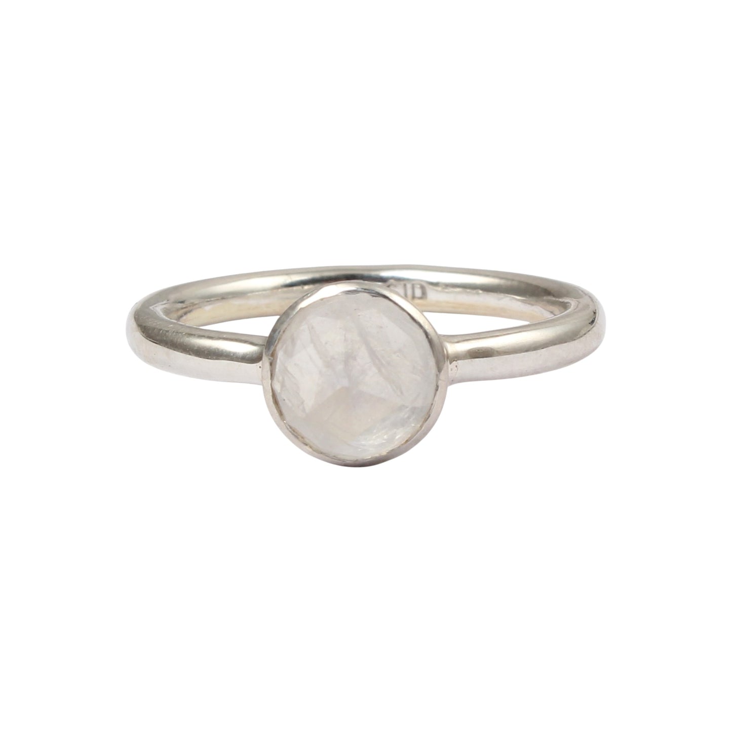 Faceted Rainbow Moonstone Ring Minimalist 925 Sterling Silver Natural Round Gemstone Ring