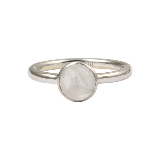 Faceted Rainbow Moonstone Ring Minimalist 925 Sterling Silver Natural Round Gemstone Ring