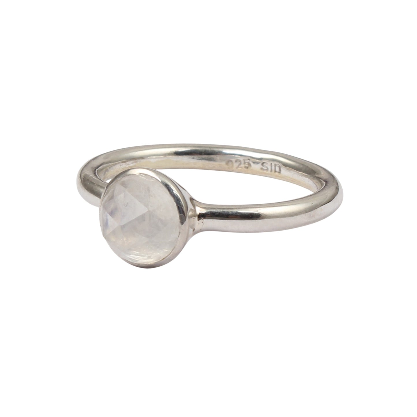 Faceted Rainbow Moonstone Ring Minimalist 925 Sterling Silver Natural Round Gemstone Ring