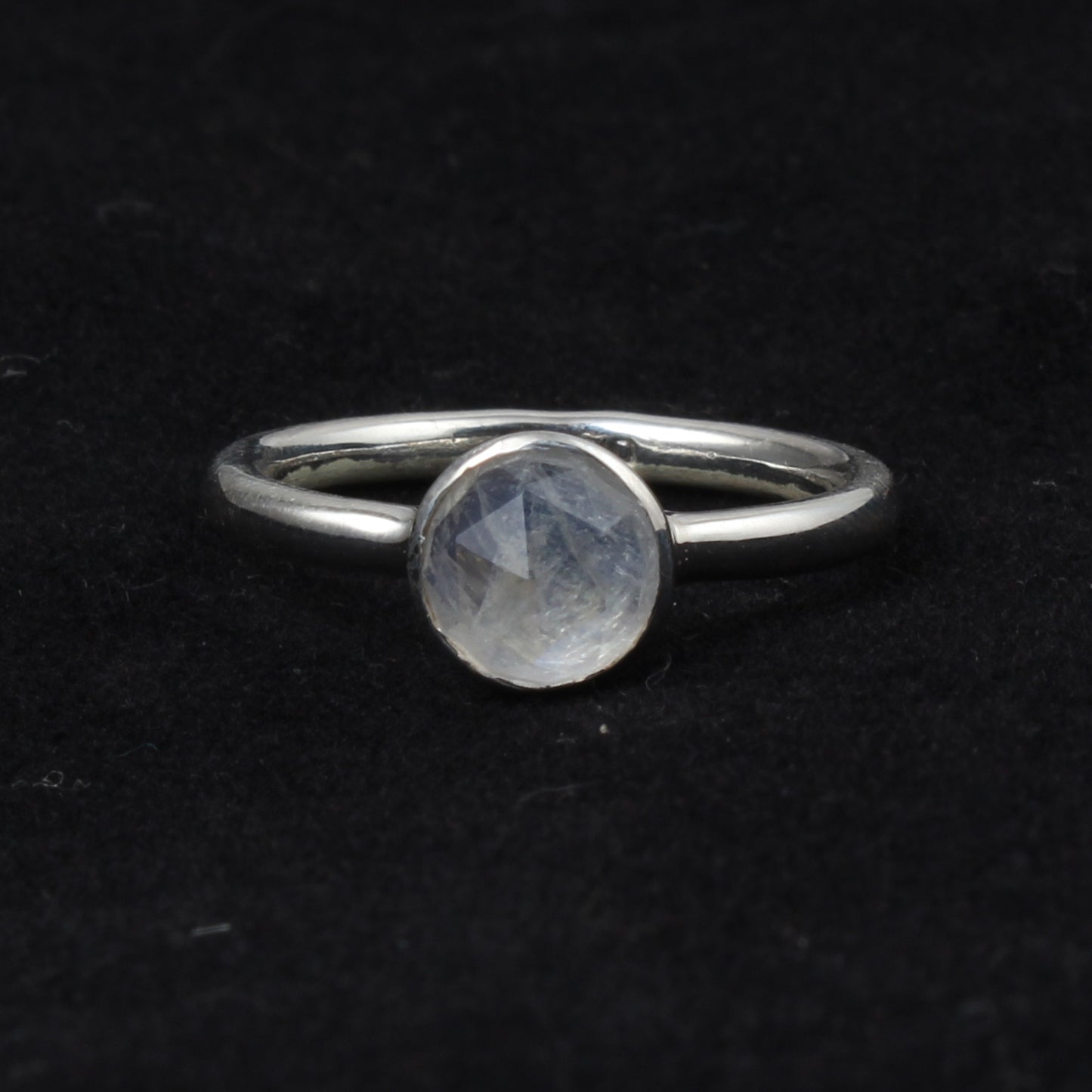 Faceted Rainbow Moonstone Ring Minimalist 925 Sterling Silver Natural Round Gemstone Ring