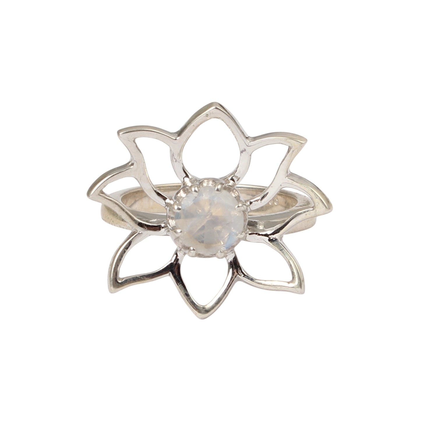 Rainbow Moonstone Lotus Flower Ring Handmade 925 Sterling Silver Natural Gemstone Ring