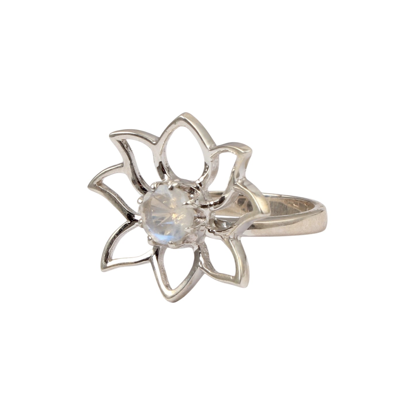 Rainbow Moonstone Lotus Flower Ring Handmade 925 Sterling Silver Natural Gemstone Ring
