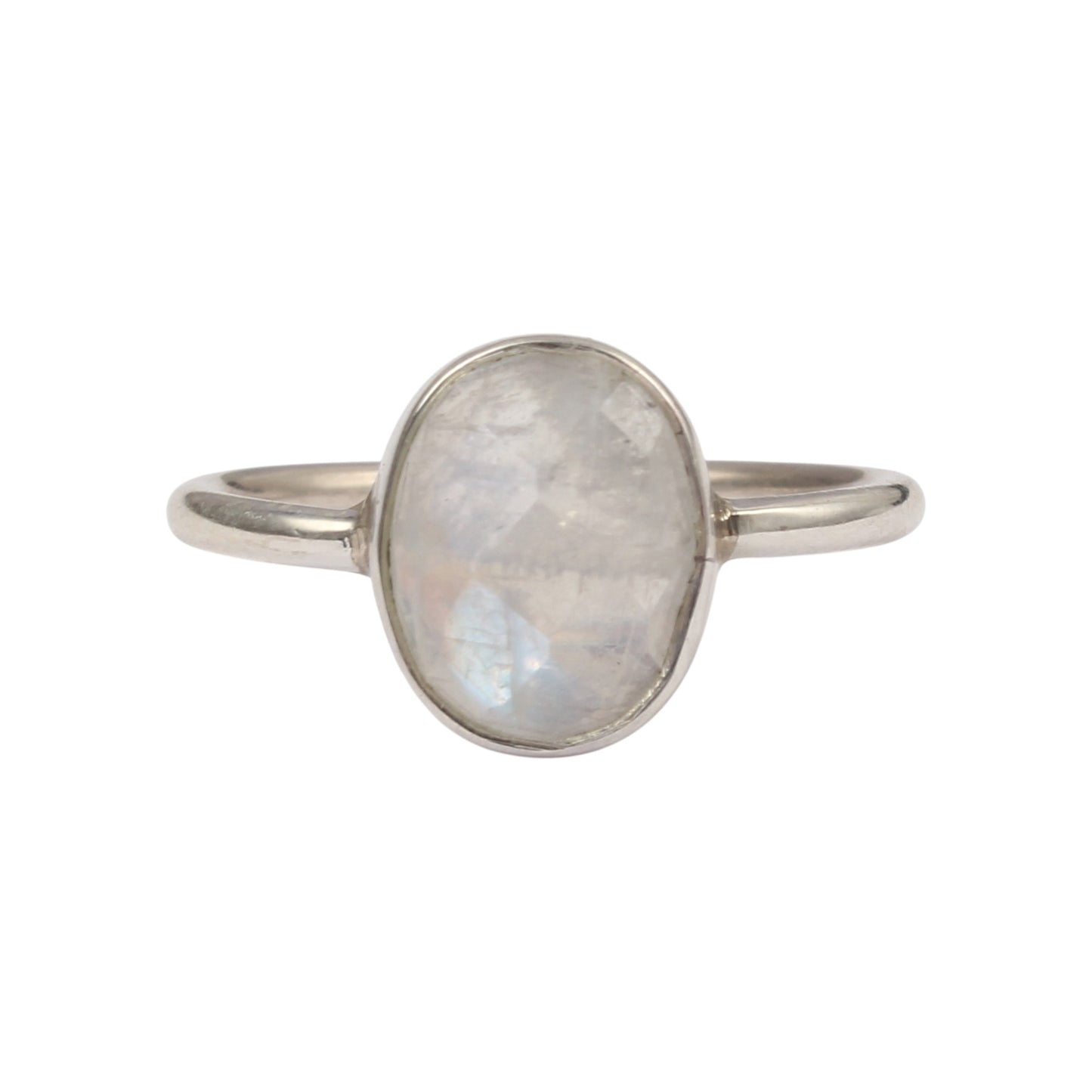 Faceted Rainbow Moonstone Ring 925 Sterling Silver Natural Oval Gemstone Ring