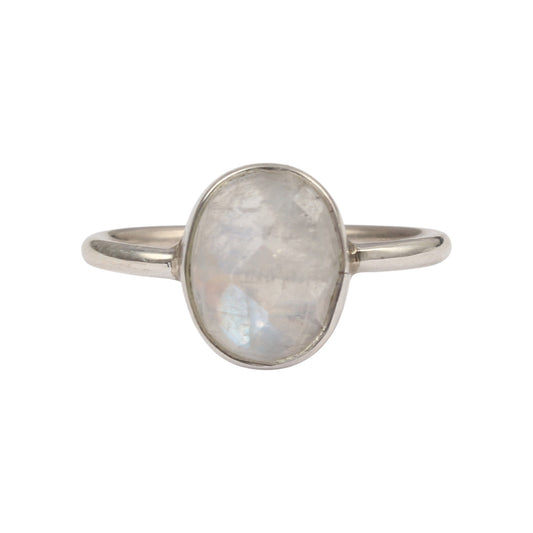 Faceted Rainbow Moonstone Ring 925 Sterling Silver Natural Oval Gemstone Ring
