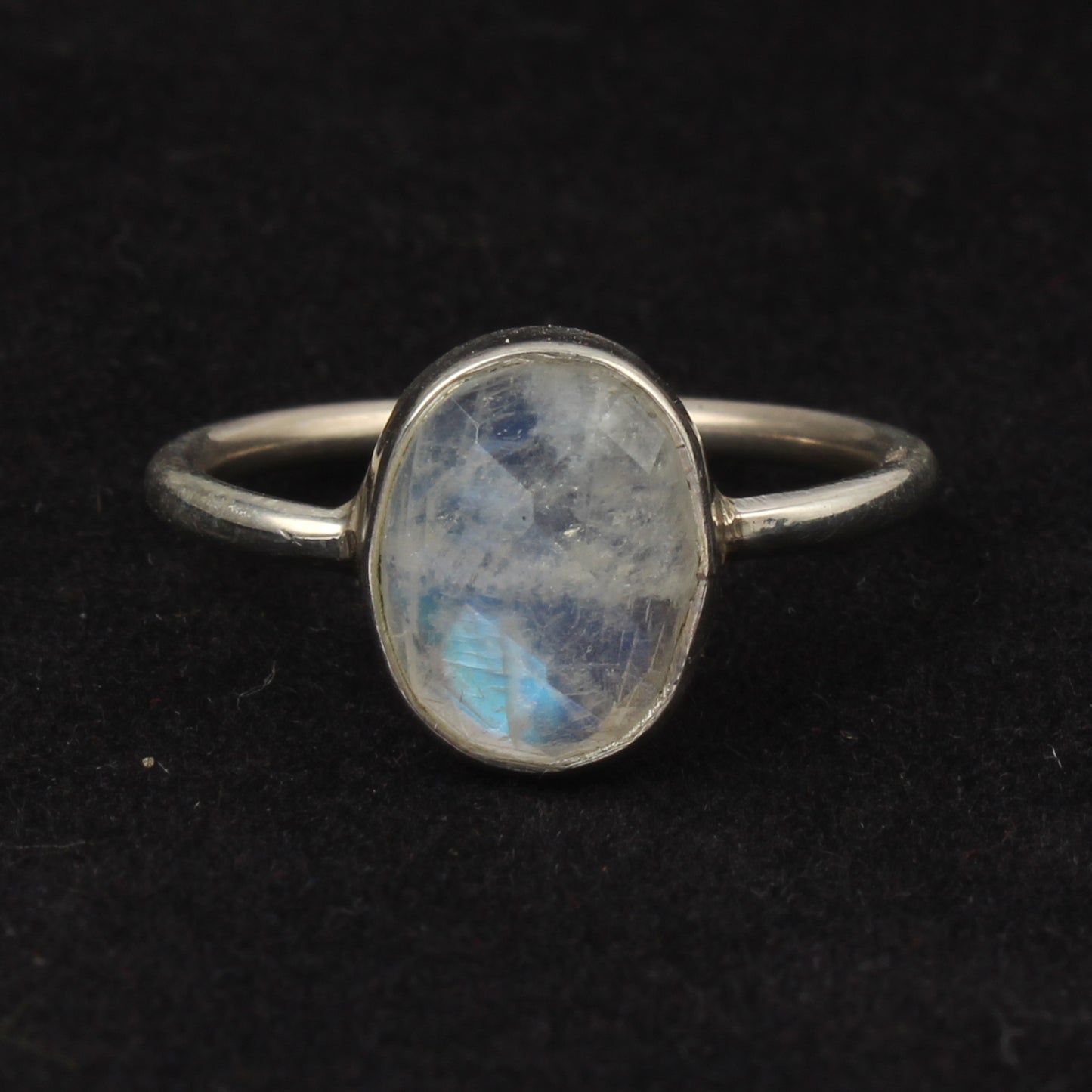 Faceted Rainbow Moonstone Ring 925 Sterling Silver Natural Oval Gemstone Ring