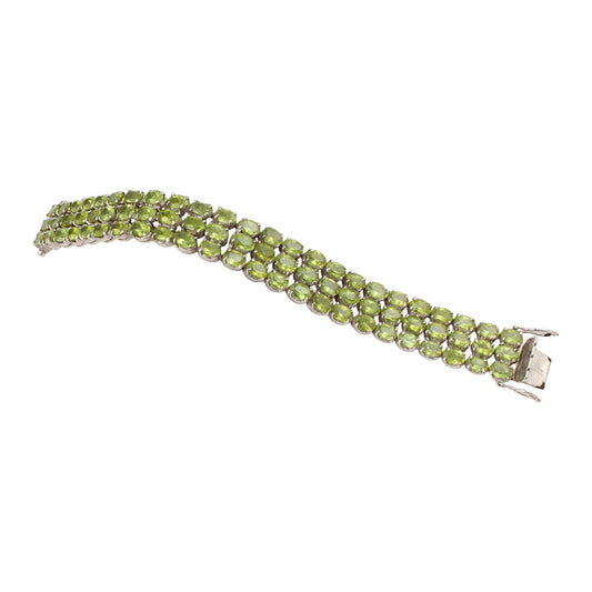 Elegant Natural Peridot Bracelet Triple-Row 925 Sterling Silver Bracelet August Birthstone Jewelry