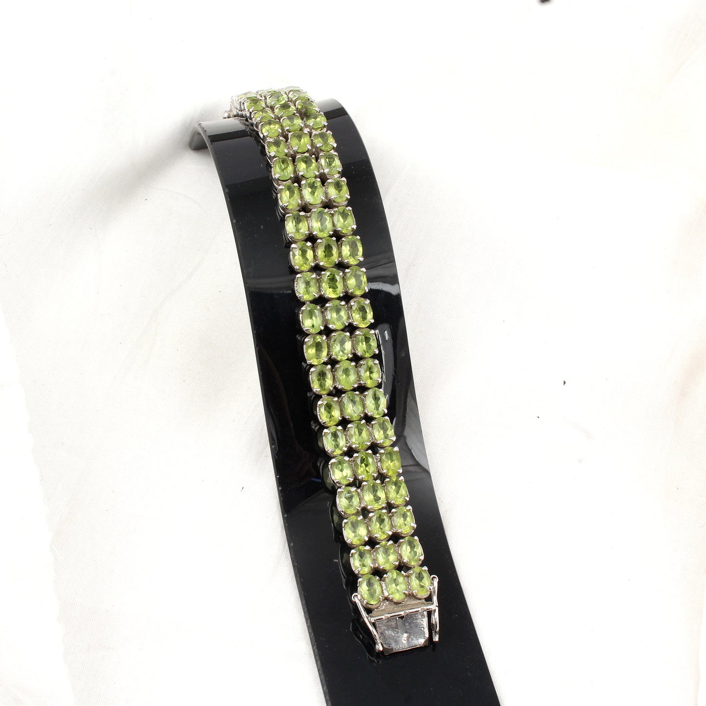 Elegant Natural Peridot Bracelet Triple-Row 925 Sterling Silver Bracelet August Birthstone Jewelry