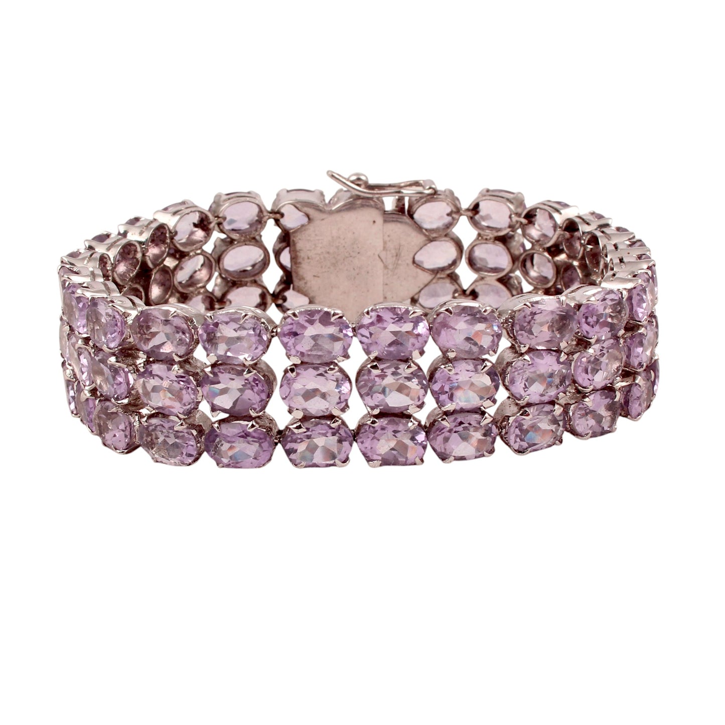 Natural Amethyst Bracelet Triple-Row 925 Sterling Silver Bracelet Elegant February Birthstone Bracelet