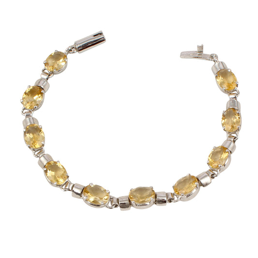 Elegant Natural Citrine Bracelet 925 Sterling Silver Bracelet Faceted Gemstone Prong Setting Bracelet