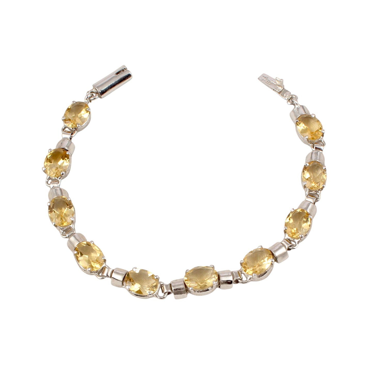 Elegant Natural Citrine Bracelet 925 Sterling Silver Bracelet Faceted Gemstone Prong Setting Bracelet