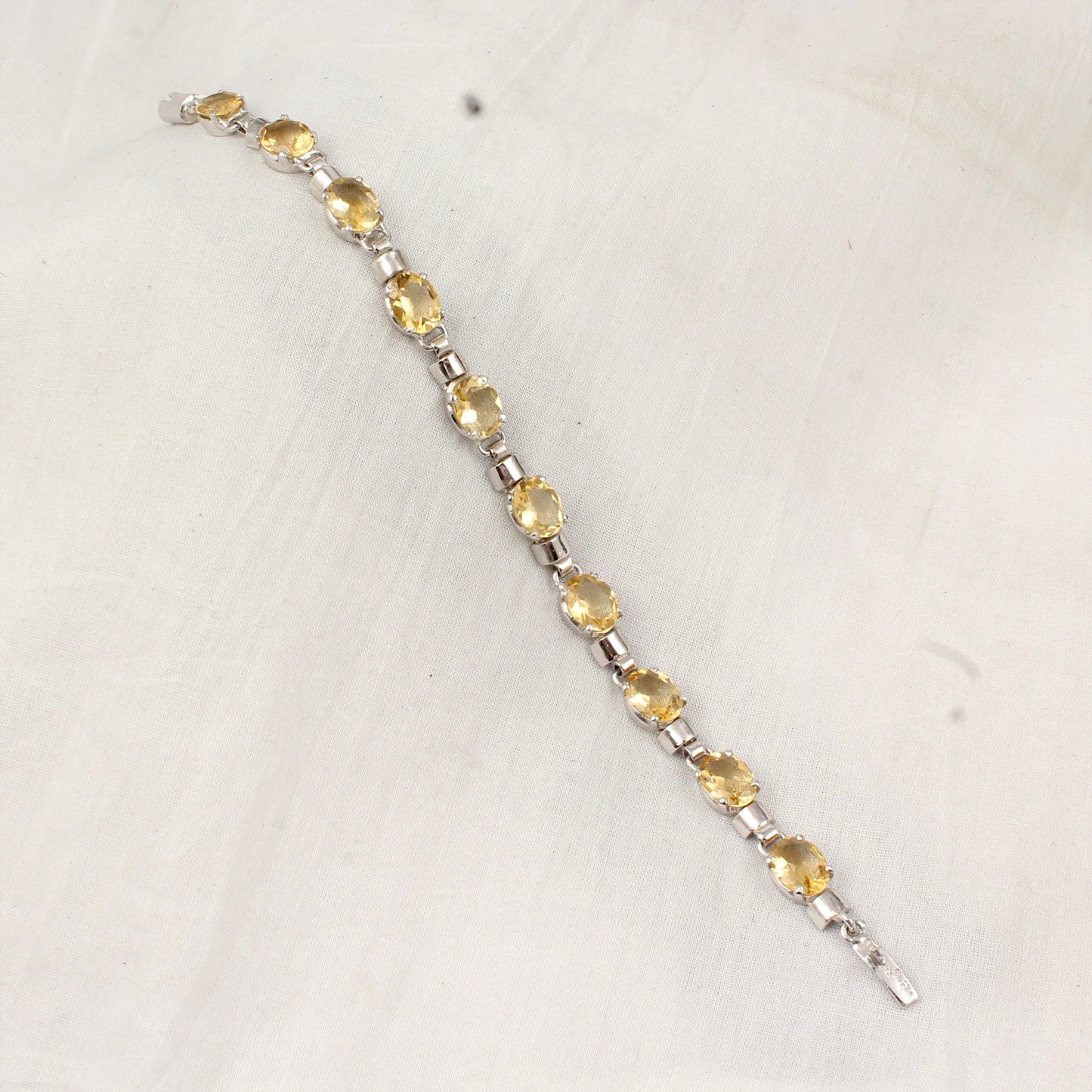 Elegant Natural Citrine Bracelet 925 Sterling Silver Bracelet Faceted Gemstone Prong Setting Bracelet