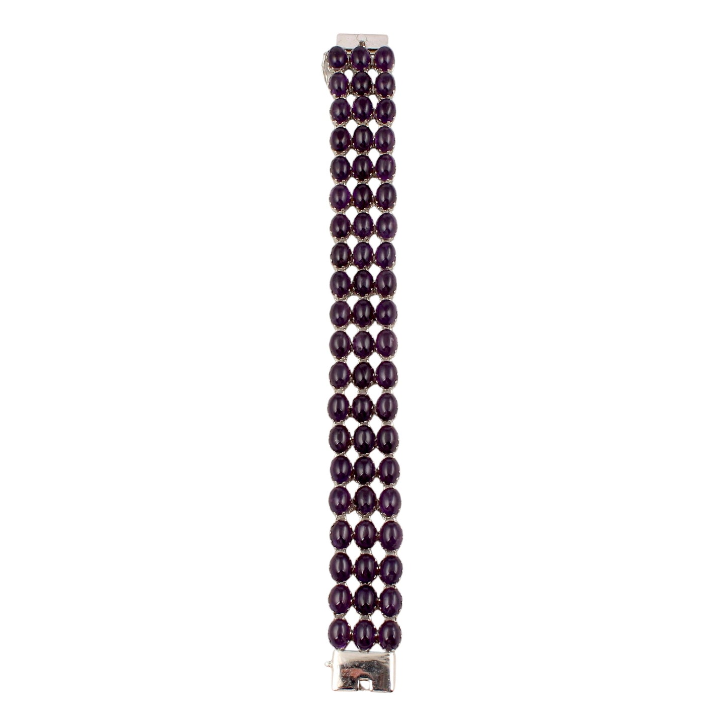 Natural Oval Amethyst Bracelet Triple-Row 925 Sterling Silver Bracelet Elegant February Birthstone Bracelet