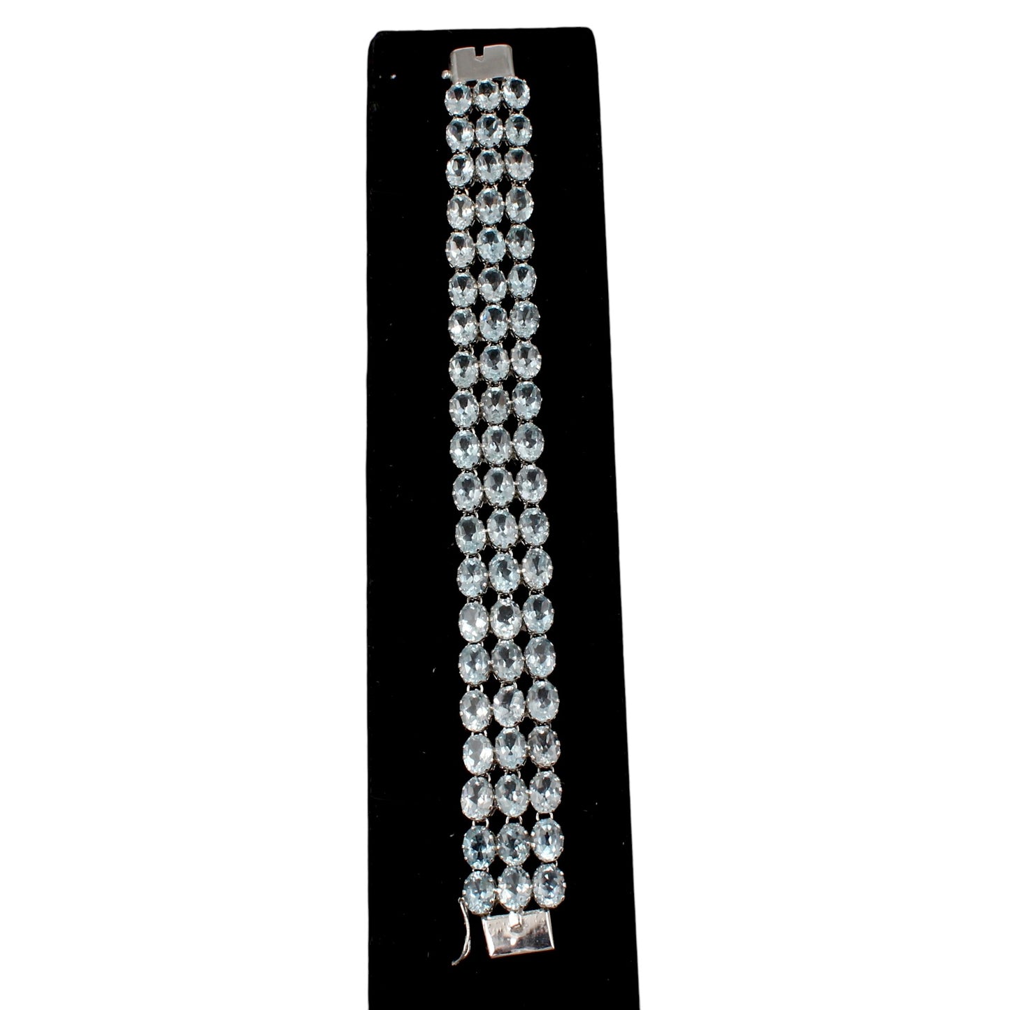 Elegant Natural Blue Topaz Bracelet Triple-Row 925 Sterling Silver Bracelet Faceted Gemstone Prong Setting Bracelet