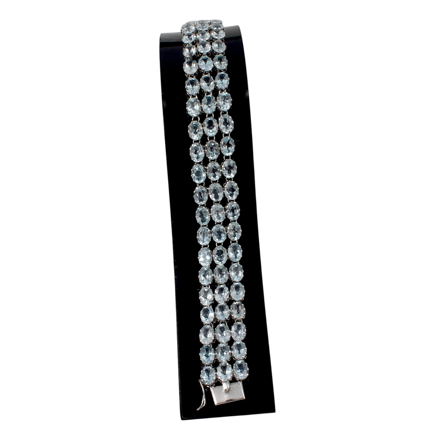 Elegant Natural Blue Topaz Bracelet Triple-Row 925 Sterling Silver Bracelet Faceted Gemstone Prong Setting Bracelet
