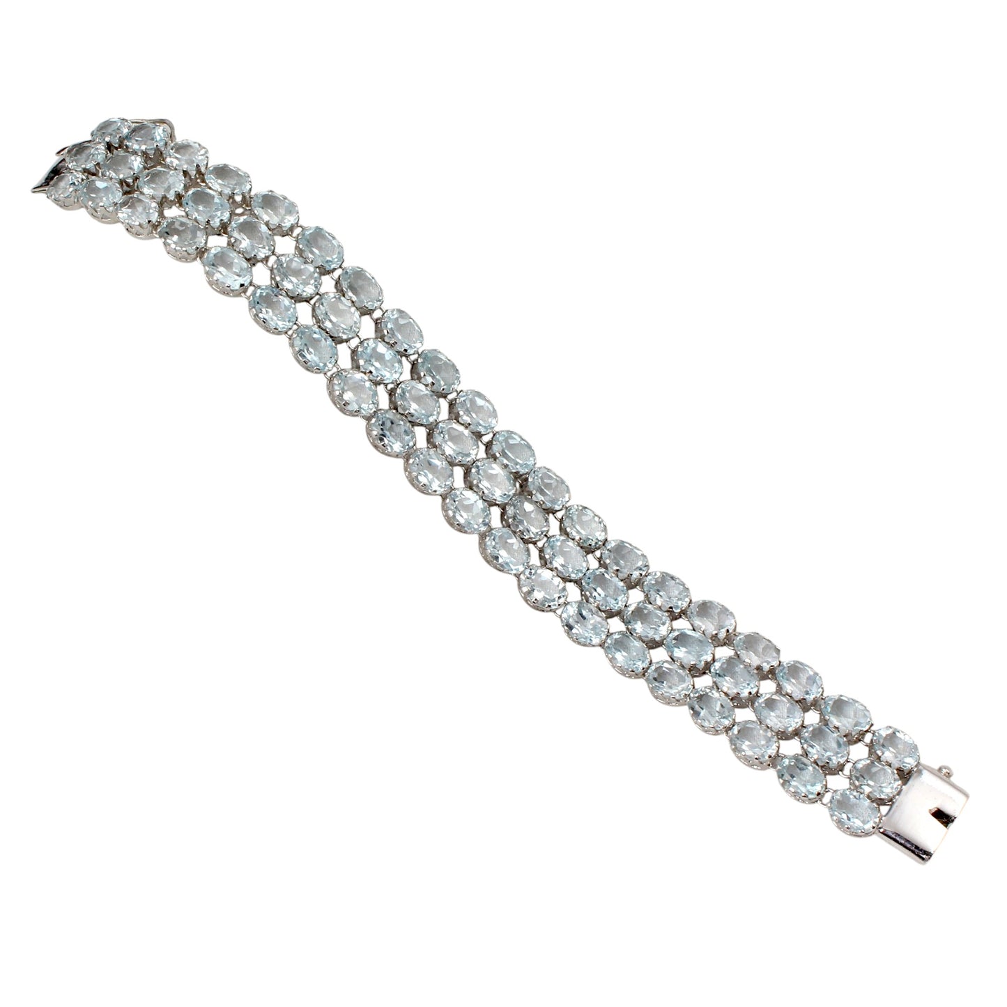 Elegant Natural Blue Topaz Bracelet Triple-Row 925 Sterling Silver Bracelet Faceted Gemstone Prong Setting Bracelet