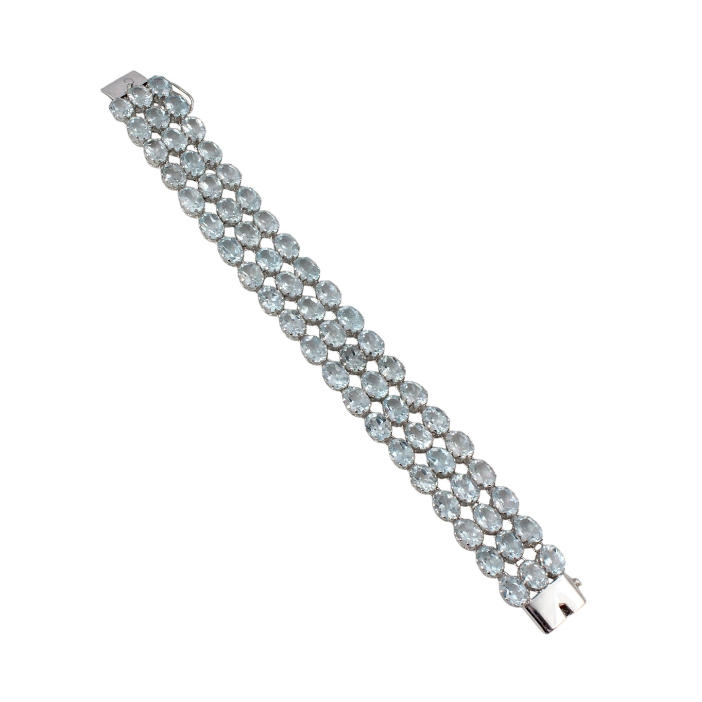 Elegant Natural Blue Topaz Bracelet Triple-Row 925 Sterling Silver Bracelet Faceted Gemstone Prong Setting Bracelet