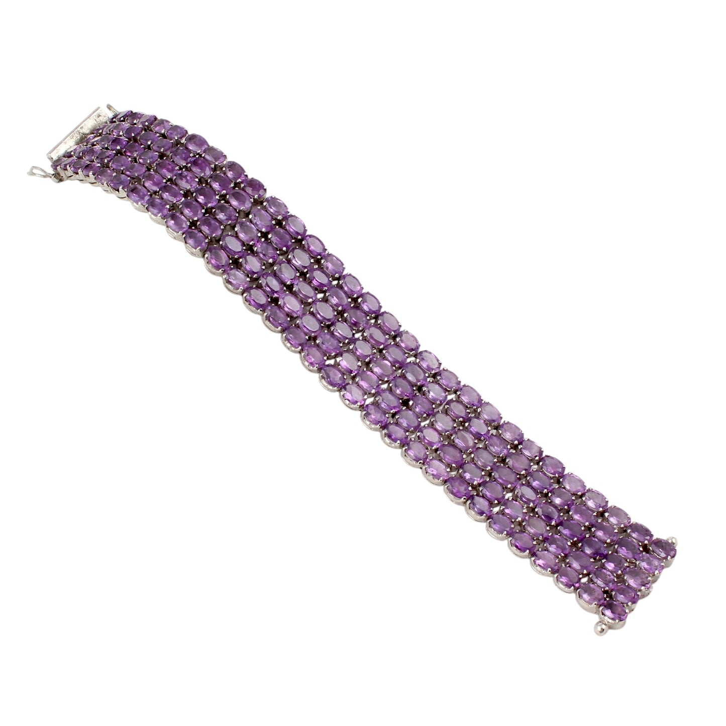Natural Purple Amethyst Bracelet Prong Setting 925 Sterling Silver Bracelet Elegant February Birthstone Bracelet