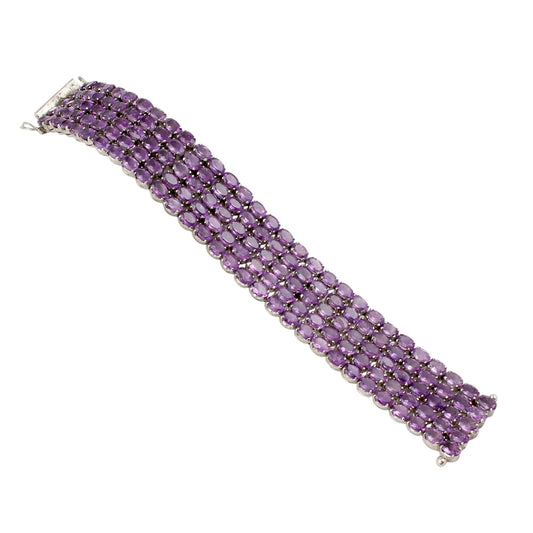 Natural Purple Amethyst Bracelet Prong Setting 925 Sterling Silver Bracelet Elegant February Birthstone Bracelet