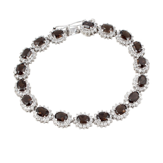Smoky Quartz Bracelet with CZ Studded Handmade Prong Setting 925 Sterling Silver Bracelet