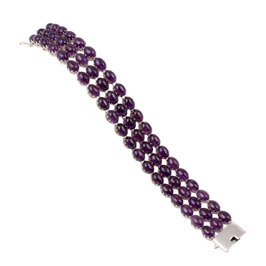 Natural Amethyst Cab Bracelet 925 Sterling Silver Bracelet Elegant February Birthstone Bracelet Jewelry Gift For Her