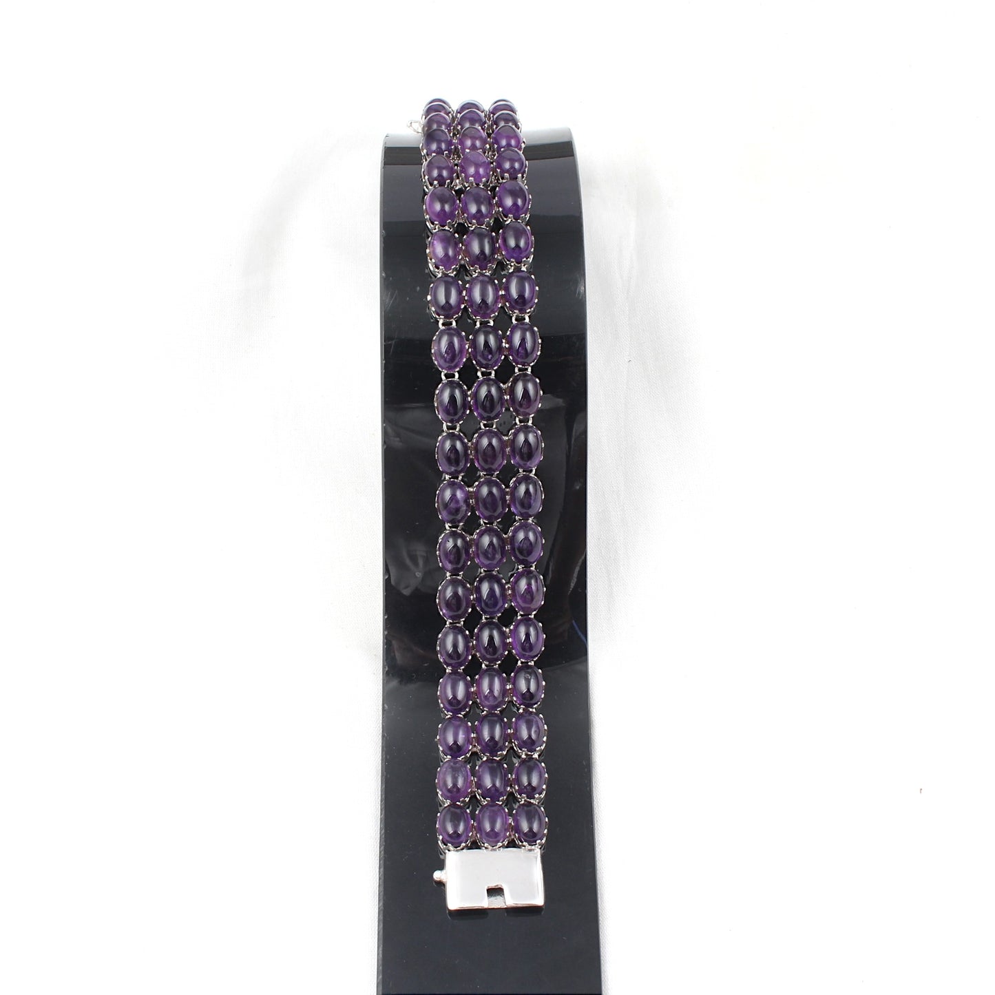 Natural Amethyst Cab Bracelet 925 Sterling Silver Bracelet Elegant February Birthstone Bracelet Jewelry Gift For Her