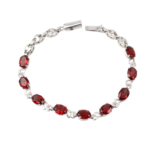 Natural Red Garnet Bracelet 925 Sterling Silver Faceted Garnet Gemstone Jewelry January Birthstone Gift For Her
