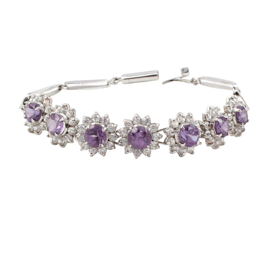 Alexandrite Bracelet with CZ Studded 925 Sterling Silver Bracelet June Birthstone Bracelet Jewelry
