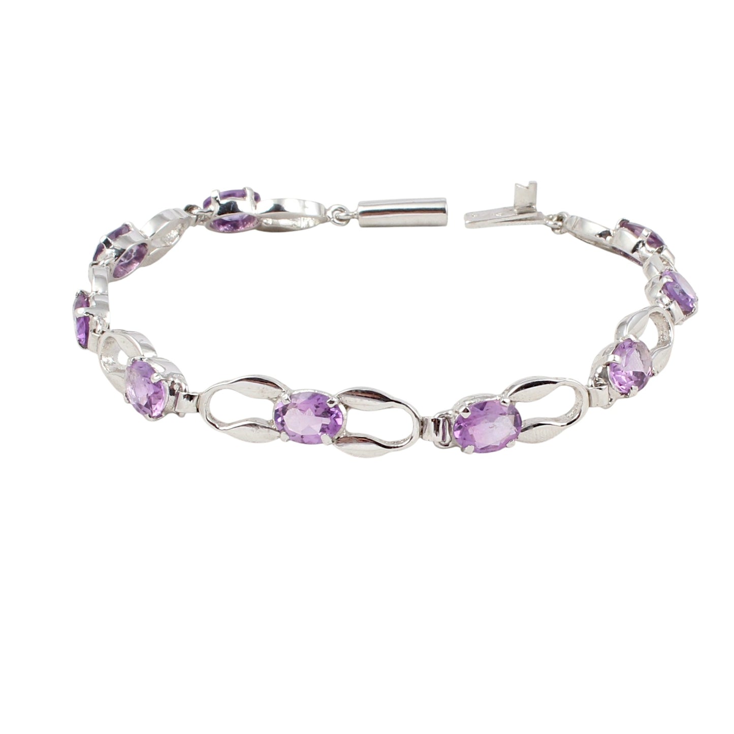 Natural Amethyst Bracelet 925 Sterling Silver Amethyst Link Bracelet February Birthstone Jewelry Gift For Her