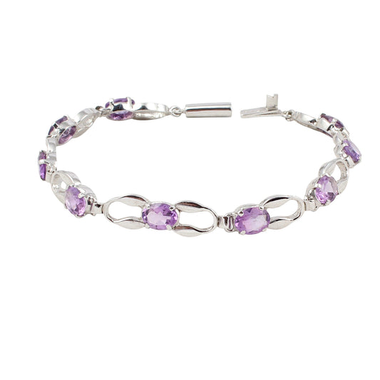 Natural Amethyst Bracelet 925 Sterling Silver Amethyst Link Bracelet February Birthstone Jewelry Gift For Her