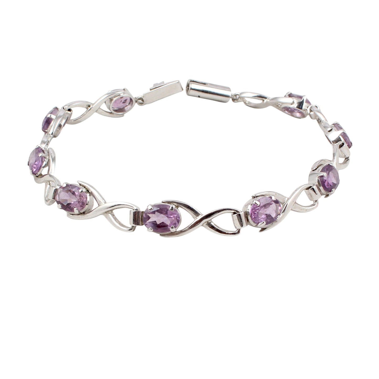 Natural Amethyst Bracelet Prong Setting 925 Sterling Silver Amethyst Link Bracelet February Birthstone Jewelry