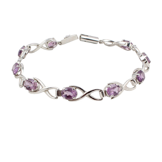 Natural Amethyst Bracelet Prong Setting 925 Sterling Silver Amethyst Link Bracelet February Birthstone Jewelry