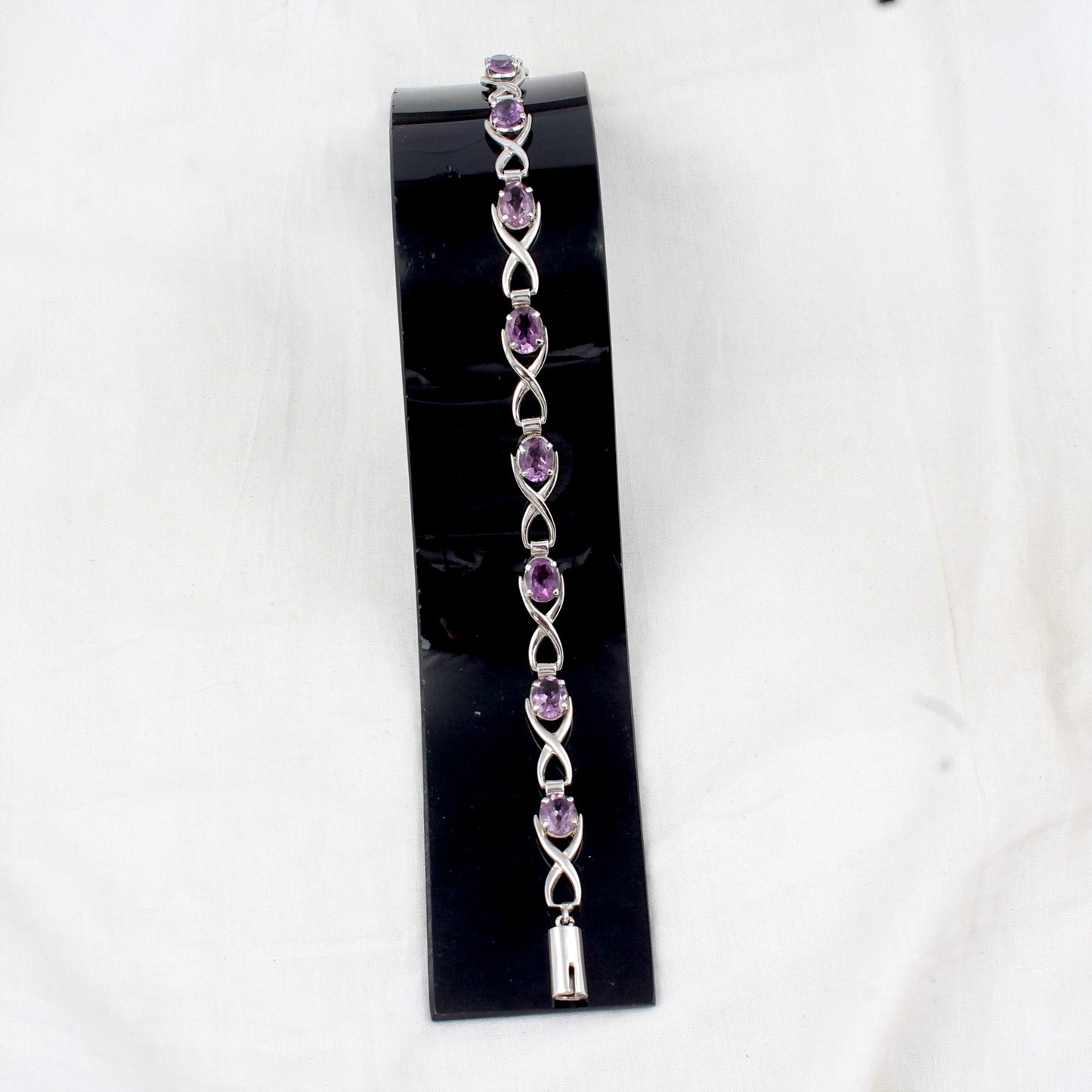 Natural Amethyst Bracelet Prong Setting 925 Sterling Silver Amethyst Link Bracelet February Birthstone Jewelry