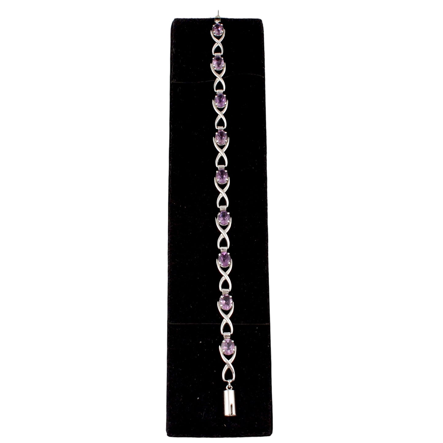 Natural Amethyst Bracelet Prong Setting 925 Sterling Silver Amethyst Link Bracelet February Birthstone Jewelry