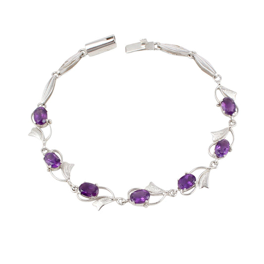 Natural Amethyst Bracelet Prong Setting 925 Sterling Silver Amethyst Link Charm Bracelet February Birthstone Jewelry