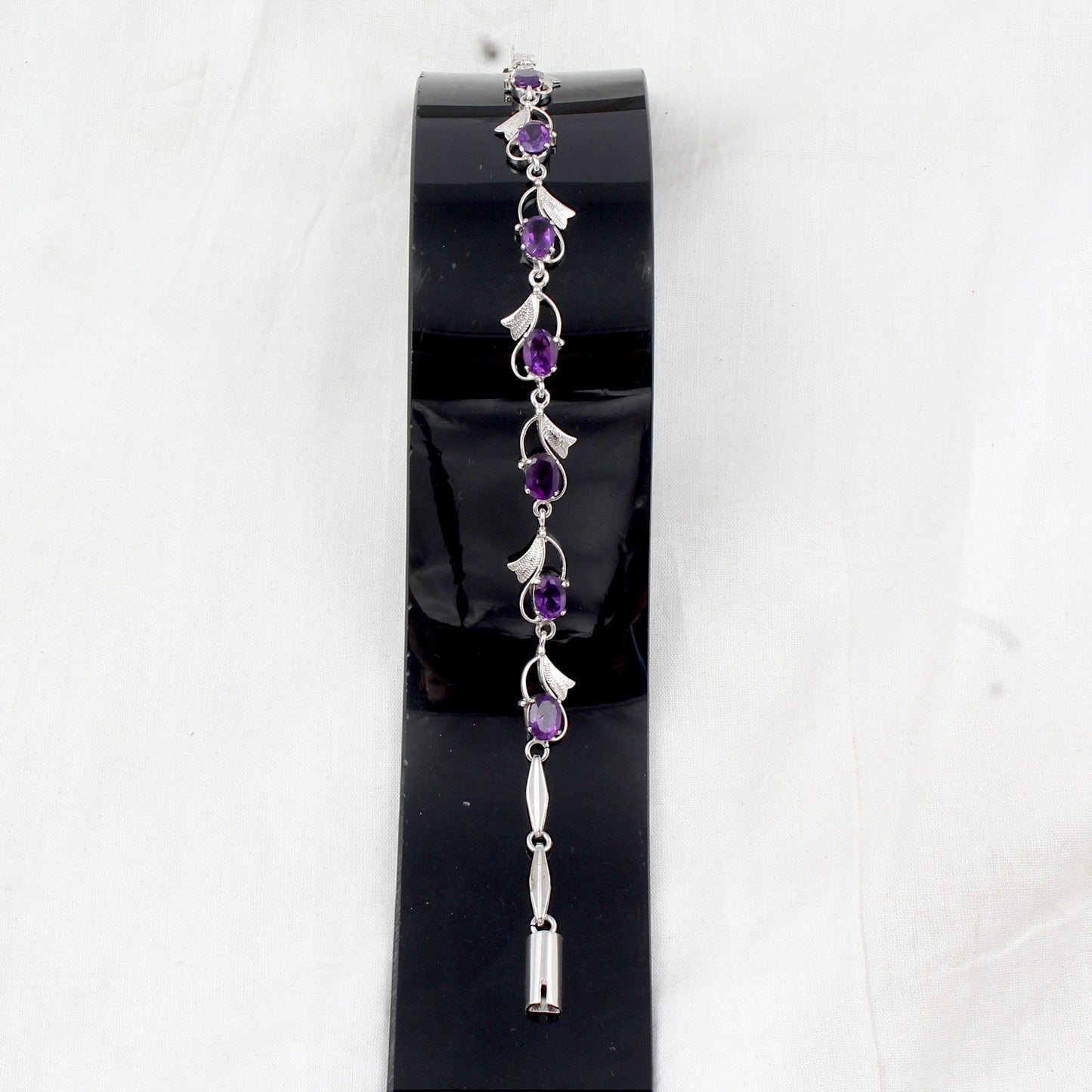 Natural Amethyst Bracelet Prong Setting 925 Sterling Silver Amethyst Link Charm Bracelet February Birthstone Jewelry