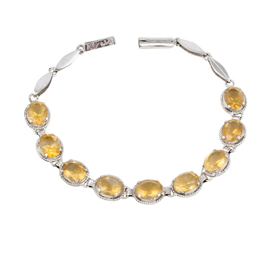 Natural Citrine Bracelet Prong Setting 925 Sterling Silver Yellow Citrine Link Bracelet November Birthstone Jewelry