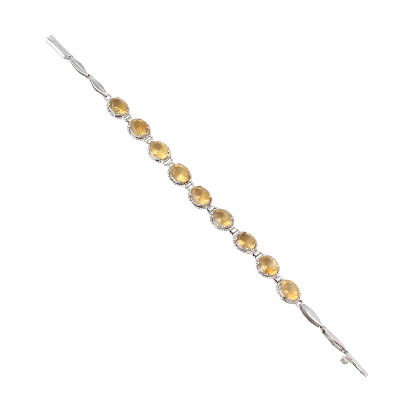 Natural Citrine Bracelet Prong Setting 925 Sterling Silver Yellow Citrine Link Bracelet November Birthstone Jewelry