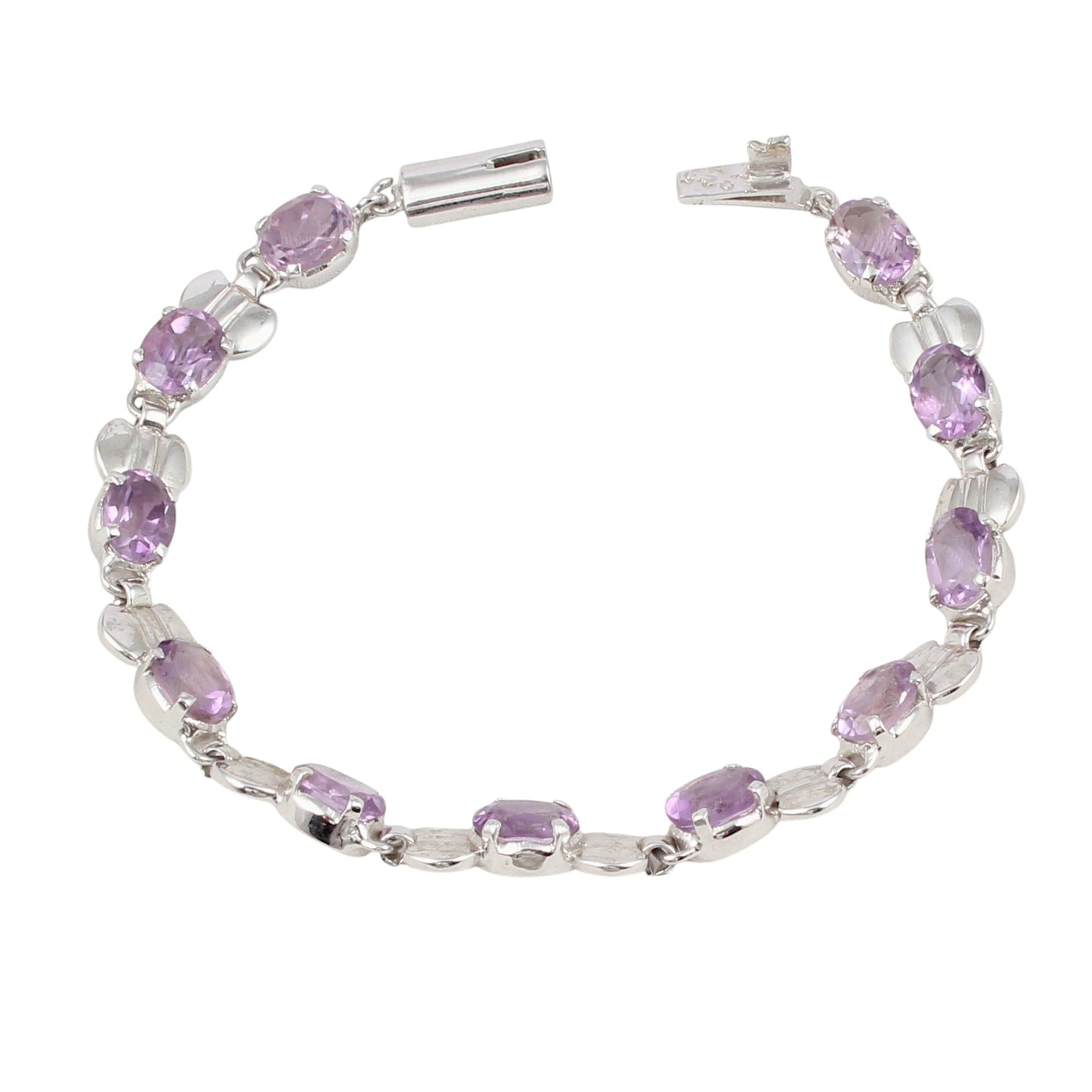 Faceted Amethyst Bracelet Prong Setting 925 Sterling Silver Amethyst Link Charm Bracelet February Birthstone Jewelry