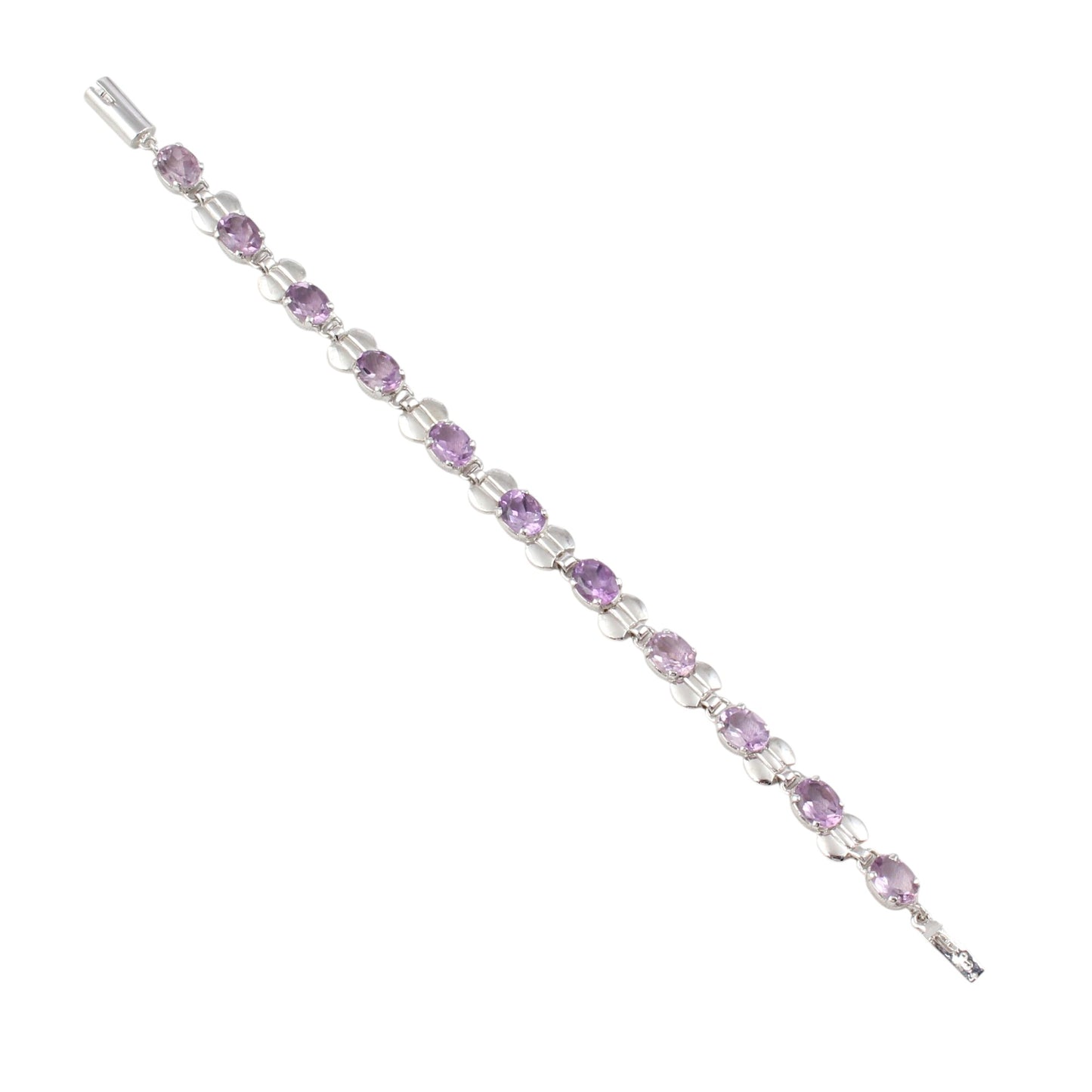 Faceted Amethyst Bracelet Prong Setting 925 Sterling Silver Amethyst Link Charm Bracelet February Birthstone Jewelry