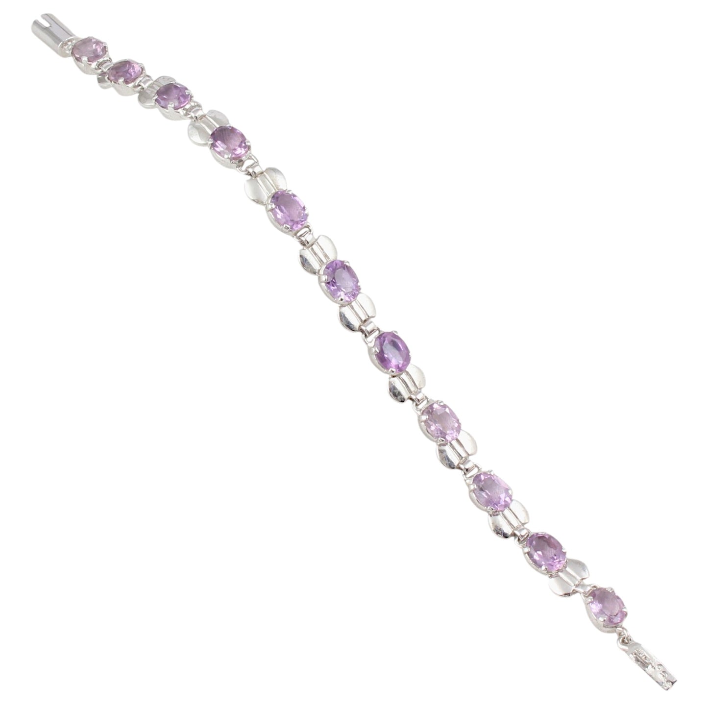 Faceted Amethyst Bracelet Prong Setting 925 Sterling Silver Amethyst Link Charm Bracelet February Birthstone Jewelry