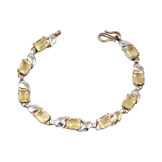 Natural Citrine Bracelet Handmade Prong Setting 925 Sterling Silver Yellow Citrine Link Bracelet November Birthstone Jewelry