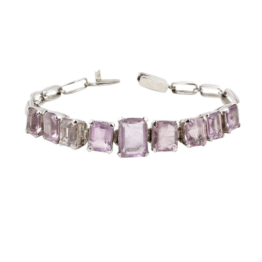 Faceted Amethyst Prong Setting 925 Sterling Silver Amethyst Link Charm Bracelet February Birthstone Jewelry