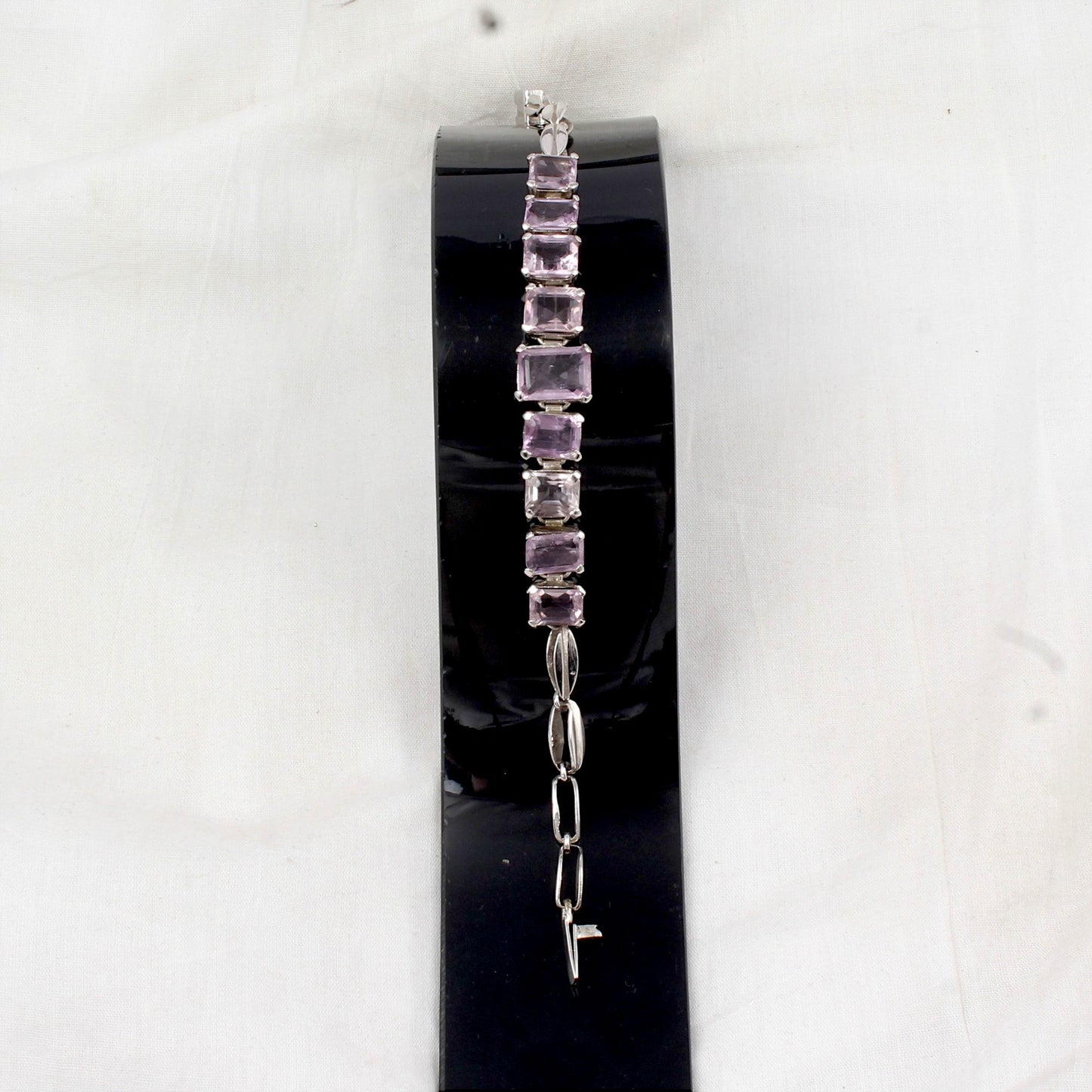 Faceted Amethyst Prong Setting 925 Sterling Silver Amethyst Link Charm Bracelet February Birthstone Jewelry