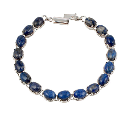 Lapis Lazuli Bracelet Handmade Solid 925 Sterling Silver Prong Setting Oval Lapis Bracelet Anniversary Gift For her