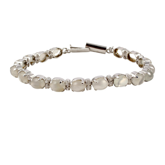 Peach Moonstone Bracelet with CZ Handmade 925 Sterling Silver Prong Setting Unique Artisan Bracelet Jewelry